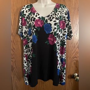 JM Collection Multicolor Floral Top Short Sleeve Stretchy Shirt Women's Sz L NWT